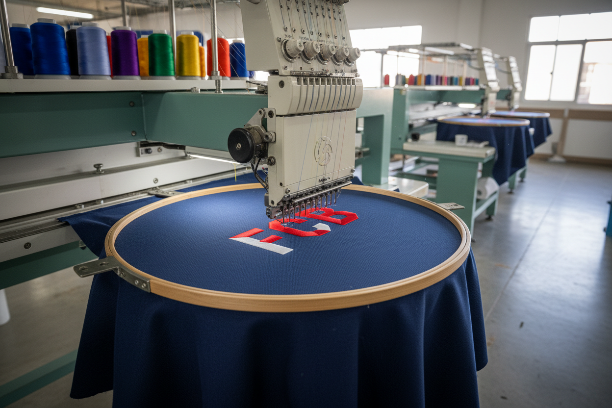 borduurmachine die FCB aan het borduren is